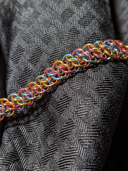 Chainmaille Metropolis Weave Bracelet in Pink, Yellow, and Light Blue (Pan Pride)